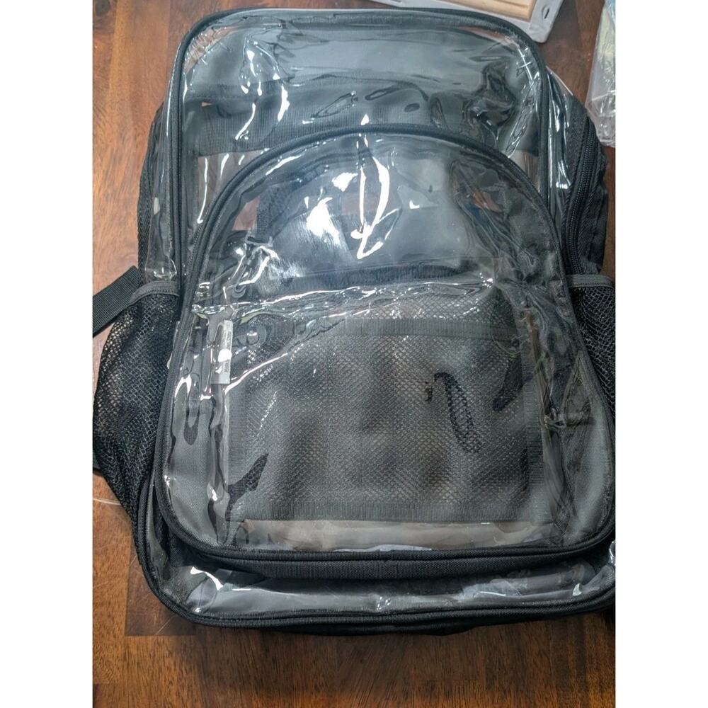 Clear Backpack Stadium Approved Transparent School Security Bag Black Trim
